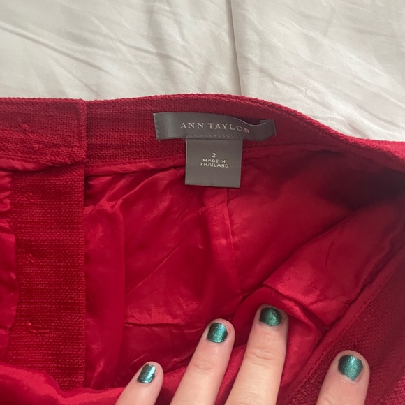 Ann Taylor Red Twill Pencil Skirt - Picture 2 of 4